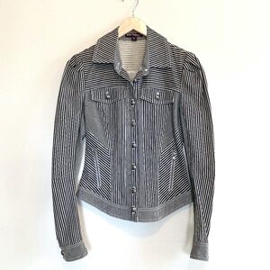 BETSY JOHNSON Vintage B&W Striped Denim Jacket with Corset Back Sz 6